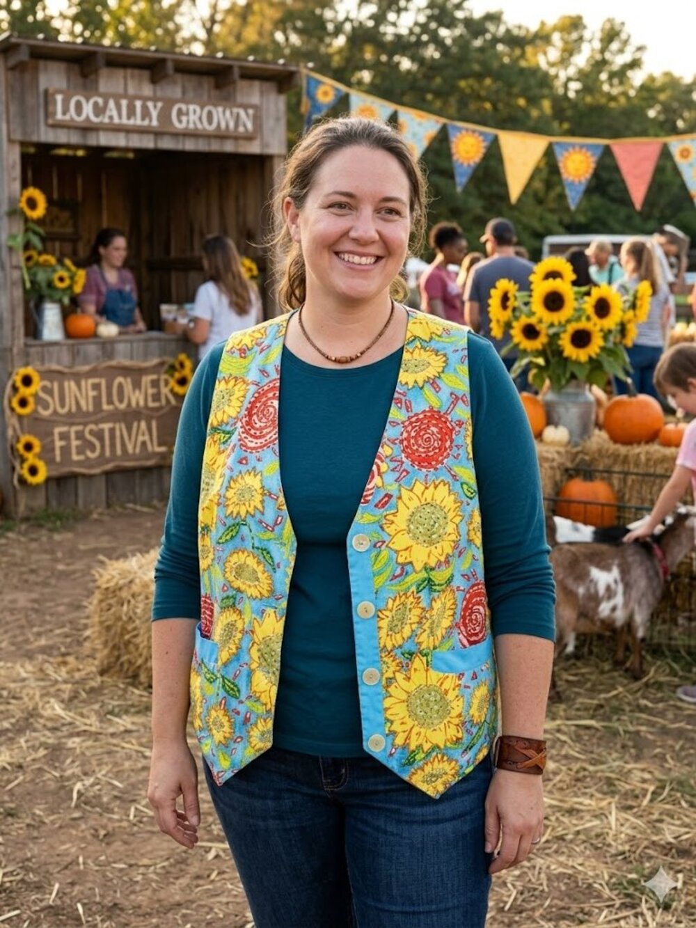 NWT We Be Bop pearl and bead embellished sunflower vest sz 2X